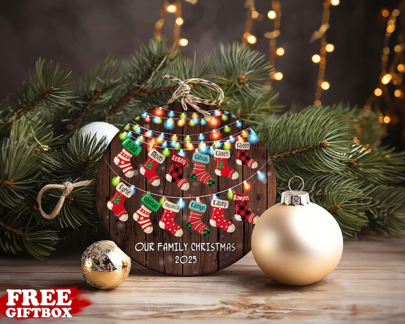 Personalized Family Socks Ornament, Family Stockings Christmas Ornament, Up To 12 Stockings, Family Christmas Gift, Christmas Decor