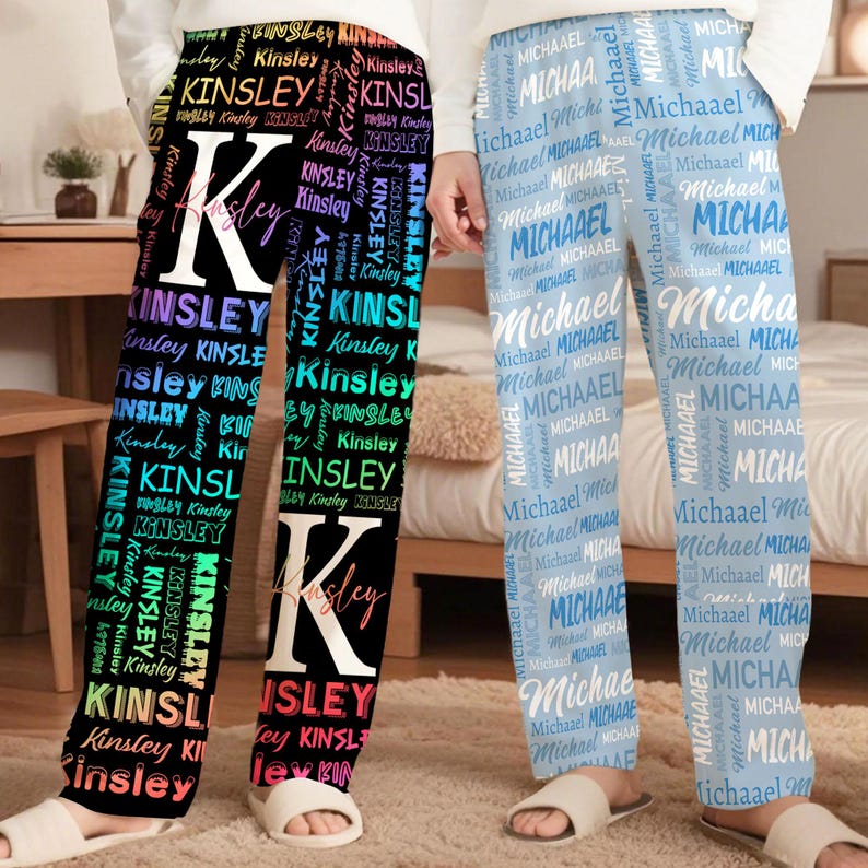 Personalized Pajama Pants: Custom Name Custom Text Lounge Pants Personalized Pajama Pants - Gift for Family, Christmas gift for Mom, Dad, Grandma, Daughters and Sons
