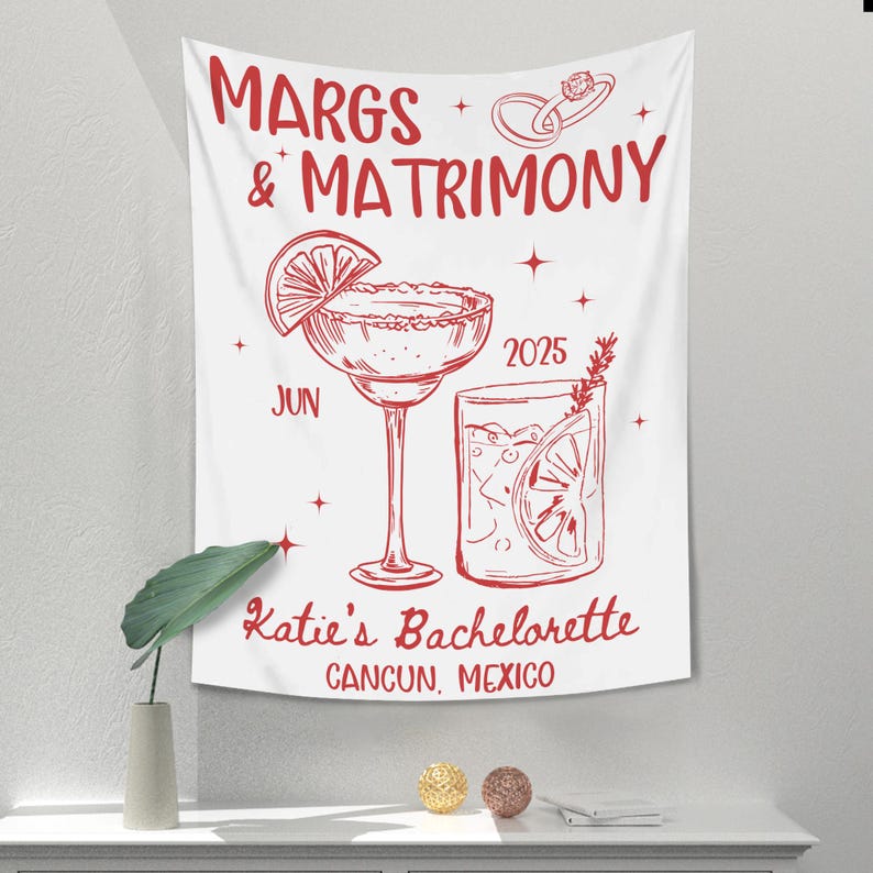 Custom Margs and Matrimony Tapestry, Beach Bachelorette Photo Backdrop, Margaritas Matrimony Bachelorette Party Decor, Bachelorette Banner