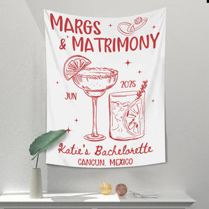 Custom Margs and Matrimony Tapestry, Beach Bachelorette Photo Backdrop, Margaritas Matrimony Bachelorette Party Decor, Bachelorette Banner