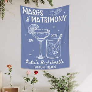 Custom Margs and Matrimony Tapestry, Beach Bachelorette Photo Backdrop, Margaritas Matrimony Bachelorette Party Decor, Bachelorette Banner