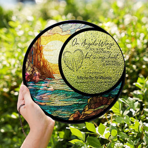 On Angels Wings Personalized Mom Stained Glass, Memorial Suncatcher, Sympathy Gift, Loss Of Mom Gift, Sympathy Gift Family