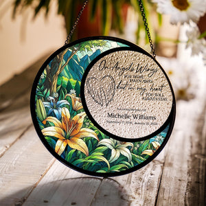 On Angels Wings Personalized Mom Stained Glass, Memorial Suncatcher, Sympathy Gift, Loss Of Mom Gift, Sympathy Gift Family