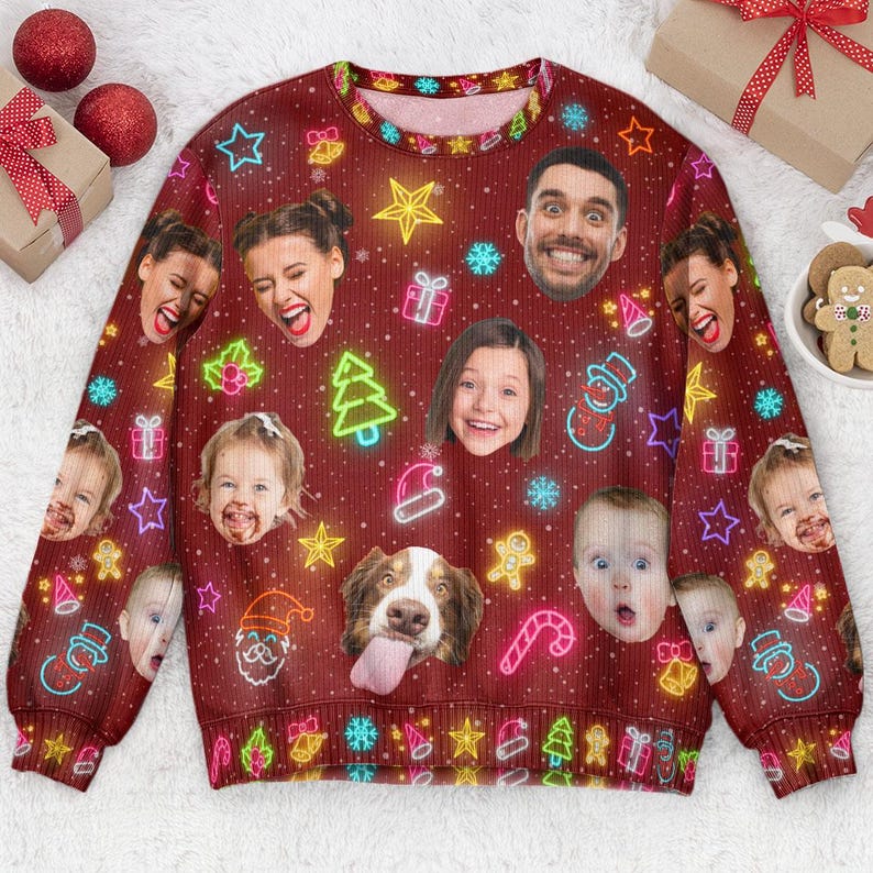Custom Face Light-Up Ugly Christmas Sweater: Personalized Photo Gift