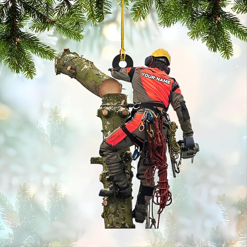 Personalized Arborist Christmas Ornament, Logger Hanging Ornament, Custom Arborist Name Ornament, Tree Cutter Decor, Gift For Tree Trimmer