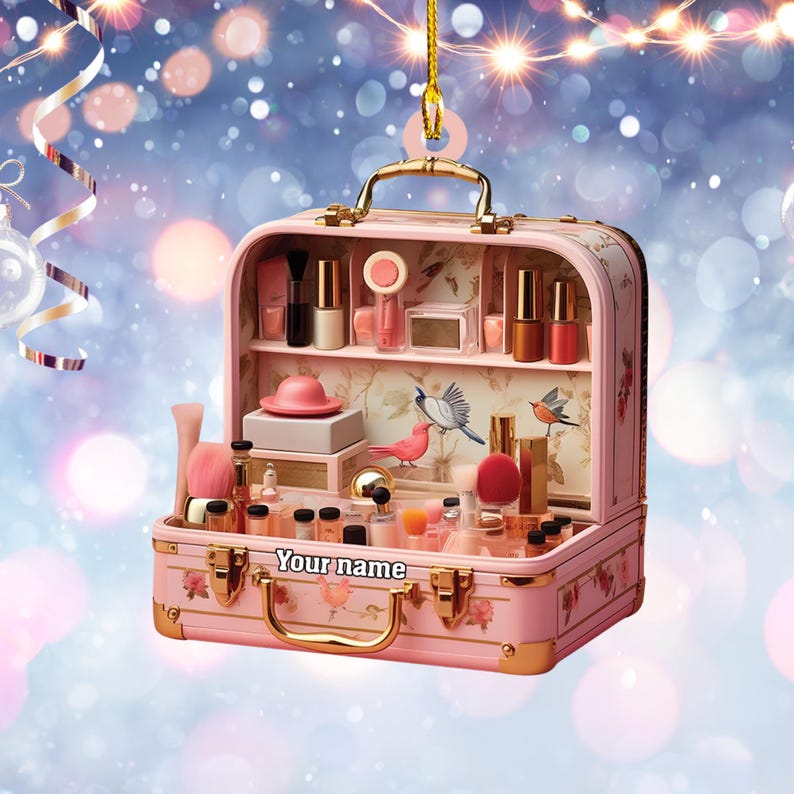 Personalized Makeup Box Ornaments, Makeup Set Christmas Tree Decor Ornament 2025, Makeup Gift for Girls, Makeup 2D Flat Acrylic Ornaments