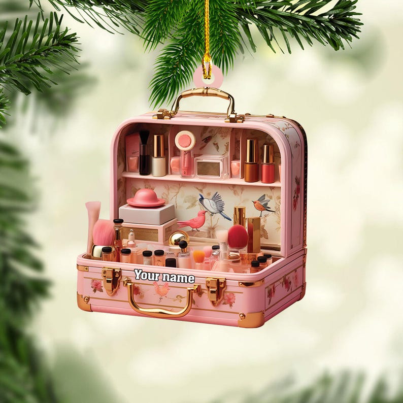 Personalized Makeup Box Ornaments, Makeup Set Christmas Tree Decor Ornament 2025, Makeup Gift for Girls, Makeup 2D Flat Acrylic Ornaments