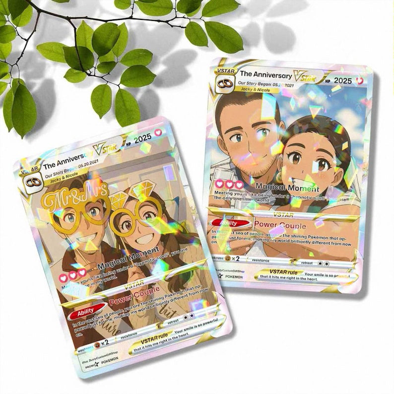 Personalized Pokemon Anniversary Card, Anime Wedding Card, Custom Couple Photo Gift, Valentine's Day Gift, Anniversary Present for Him & Her