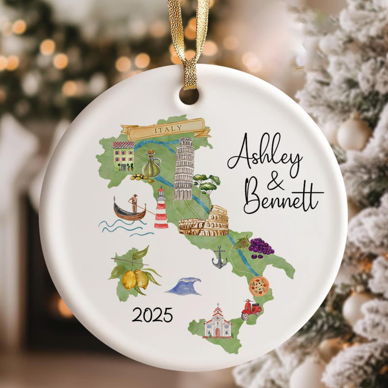 Italy Ornament Personalized, Travel Gifts, Italy Map Ornament, Christmas Ornaments, Personalized Gift, Travel Ornament, Couples Travel Gift
