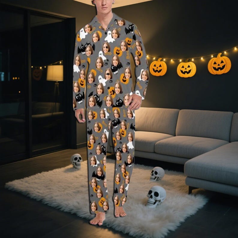 Personalized Family Halloween Pajama Set Halloween Costume Custom Photo Sleepwear Matching Halloween Halloween Outfit Halloween Gift