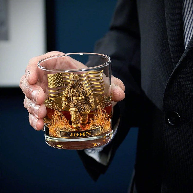 Custom Firefighter Whiskey Glass, Firefighter Whiskey Glass, Whiskey Lover Gifts, Firefighter Retirement Gift, Gift for Fire Dept