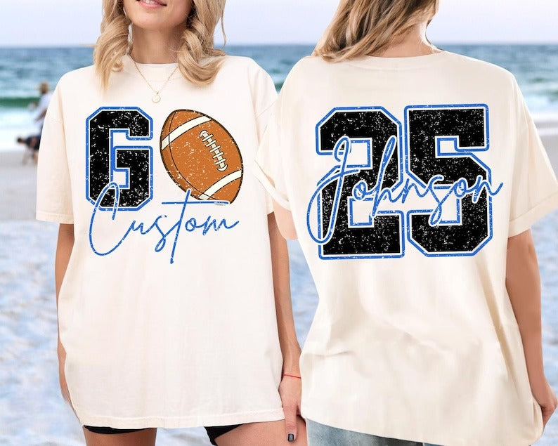 Custom Football Shirt, Football Mom Shirt with Kids Name and Jersey Number, School Spirit Shirt, Football Season Mama Gifts