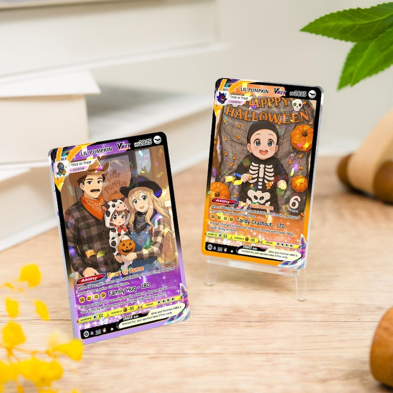Custom Photo Anime Gift for Couple, Gifts for Family, Personalized Poke Halloween Card, Wedding Gift, Newlywed Gifts, Anniversary Gifts