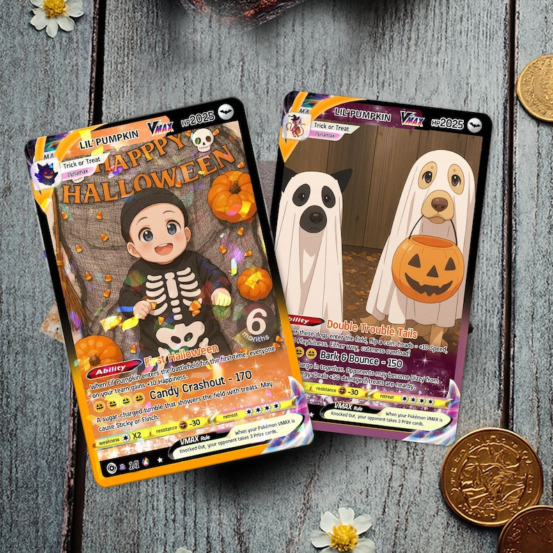 Custom Photo Anime Gift for Couple, Gifts for Family, Personalized Poke Halloween Card, Wedding Gift, Newlywed Gifts, Anniversary Gifts