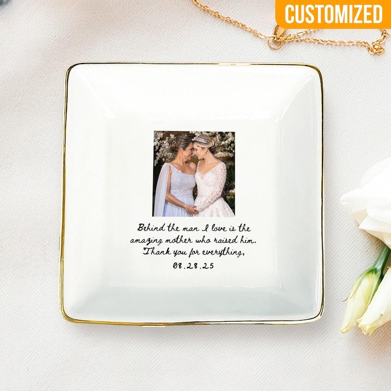 Custom Photo Mother of The Groom Jewelry Dish, Mother of The Bride Jewelry plate, Custom Jewelry Tray for Mom, Wedding Favor Gift For Mom