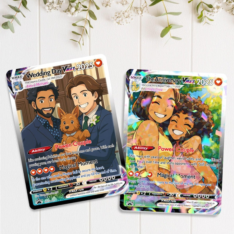pokemon couple card Personalized Anniversary Card, Custom Photo Pokemon Card, LGBT Couple Gift, Anime Wedding Card, Custom Card for Couple, Valentine's Day Gift
