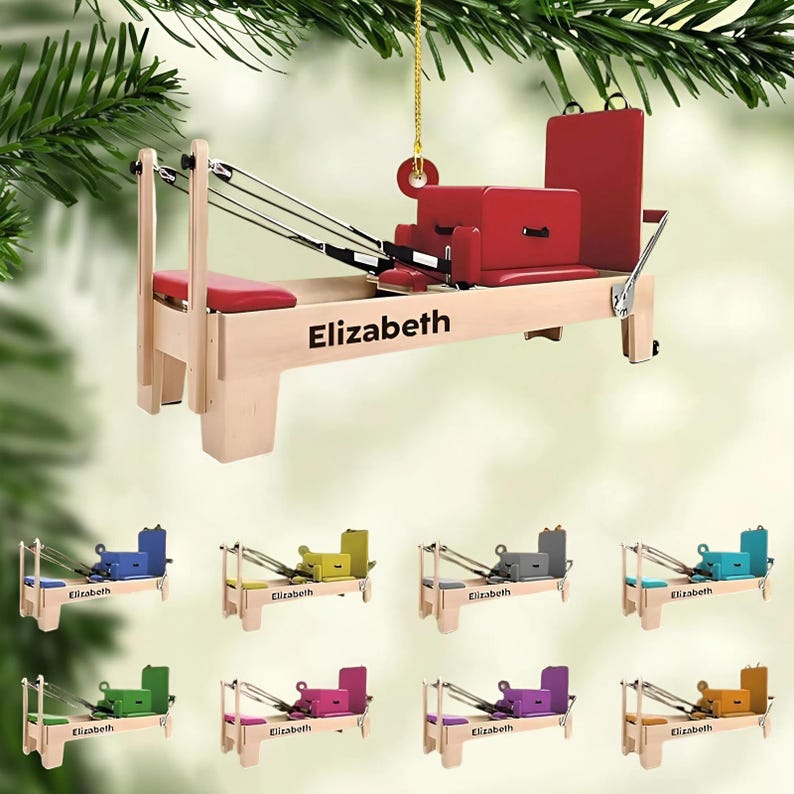 Personalized Pilates Equipment Ornament, Pilates Art, Reformer Christmas Decor, Pilates Equipment Ornament, Pilates Studio Fitness Gift 2D Flat Ornament