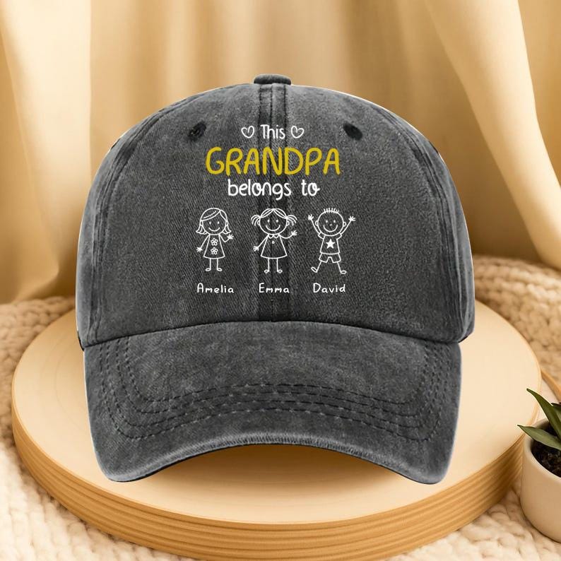 Custom Grandad Hat, Personalized Custom Vintage Denim Hat, Fathers Day Gifts, Gifts For Dad, Grandpa Gifts,Papa Gift From Grandkids,Papa Hat
