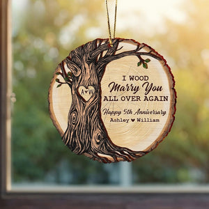 Custom Wood Anniversary Wedding Ornament, 5th Anniversary Christmas Ornament, 5th Year Anniversary Gifts, 5th Year Wood Anniversary Ornament
