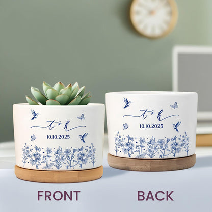 Toile De Jouy Engagement Plant Pot, Anniversary Gift Pot, Engagement Gifts, Wedding Flower Pot, Wedding Gifts for Couple, Bridal Shower Gift