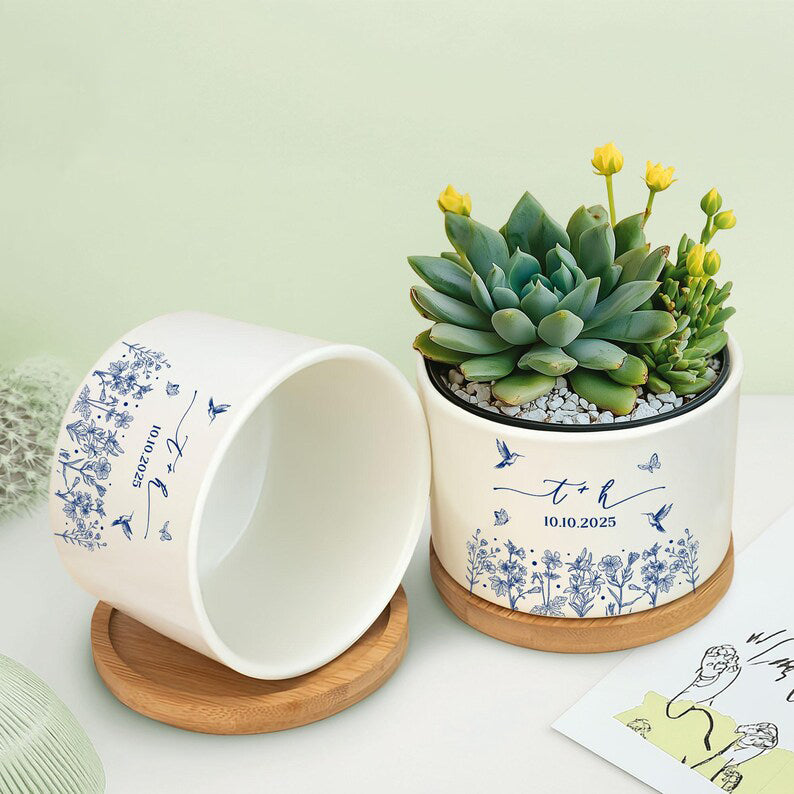 Toile De Jouy Engagement Plant Pot, Anniversary Gift Pot, Engagement Gifts, Wedding Flower Pot, Wedding Gifts for Couple, Bridal Shower Gift