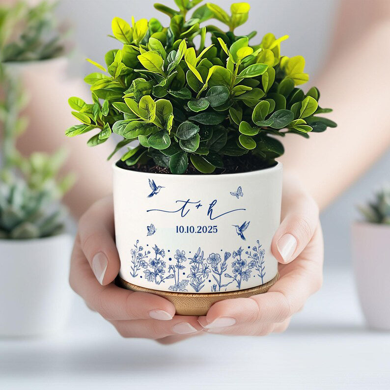 engagement plant pot Toile De Jouy Engagement Plant Pot, Anniversary Gift Pot, Engagement G