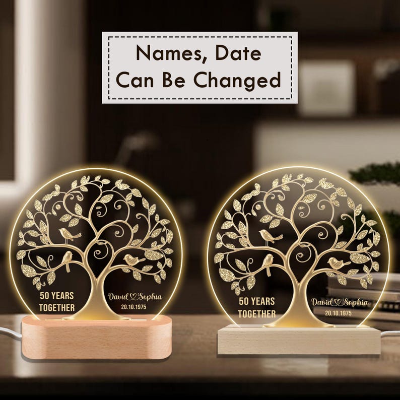 Personalized 50th Anniversary Night Light, Golden Wedding Gift for Couple, Custom LED Keepsake for Husband & Wife, 50 Years Together Decor