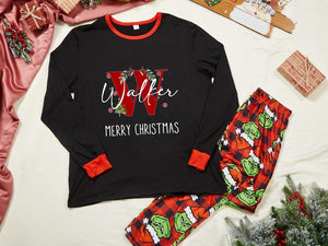 Family Matching Grinch Family Pajamas Personalized Christmas Family Pajamas w/Name, Monogram Christmas Gifts, Xmas Eve Family Matching Pjs