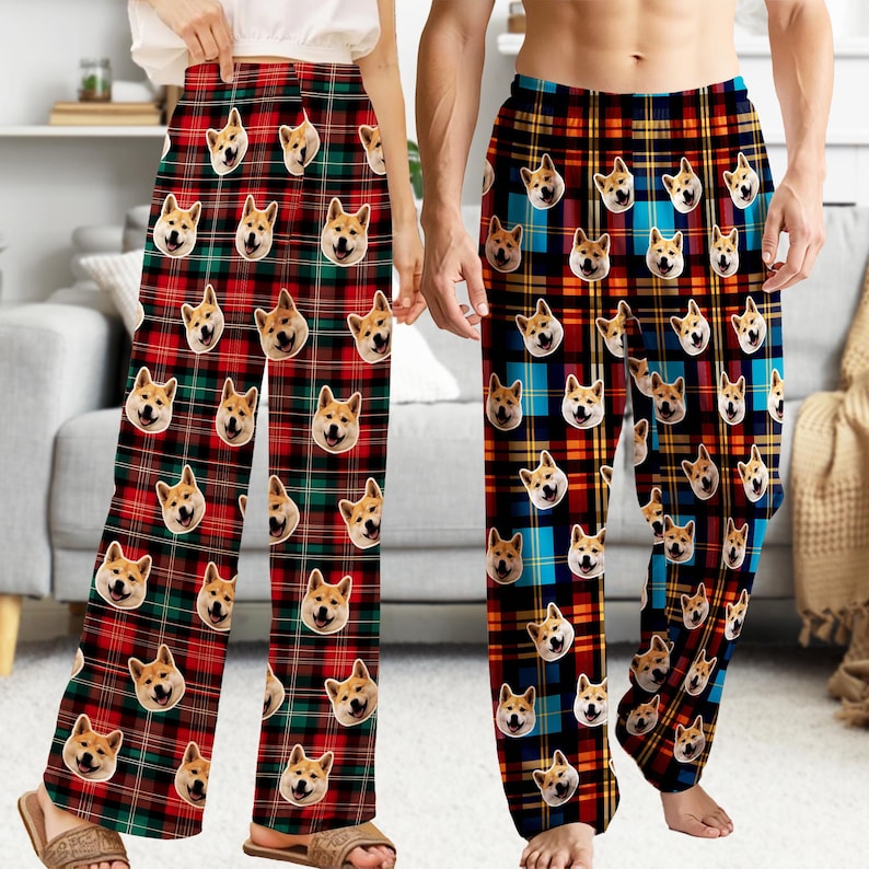 Custom Photo Pajama Pants,Personalized Dog Pajamas for Men Women,Custom Pet Cat Face Pajama Pants,Christmas Pajama,Couple Gift for Him Her