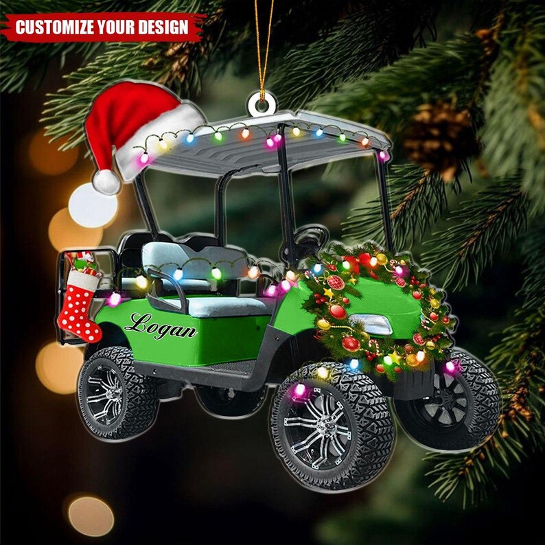 Personalized Golf Cart Christmas Ornament, Golf Car Shaped Acrylic Ornament, Golf Lovers Gifts, Golf Cart Ornament, Golf Clubs Ornament