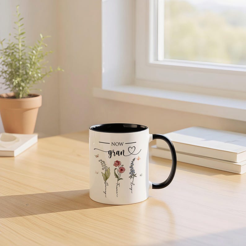 First Mom, Now Grandma Garden Gift, Personalized Mom Grandma Garden Mug, Custom Birth Flower Gift For Mom Grandma, Mother's Day Gift