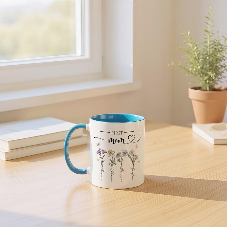 First Mom, Now Grandma Garden Gift, Personalized Mom Grandma Garden Mug, Custom Birth Flower Gift For Mom Grandma, Mother's Day Gift