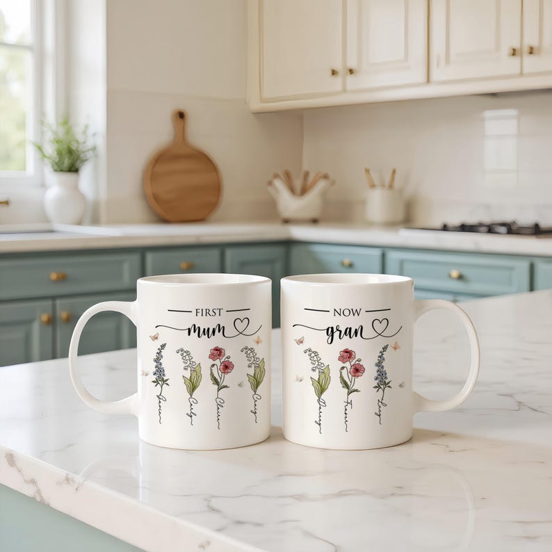 First Mom, Now Grandma Garden Gift, Personalized Mom Grandma Garden Mug, Custom Birth Flower Gift For Mom Grandma, Mother's Day Gift