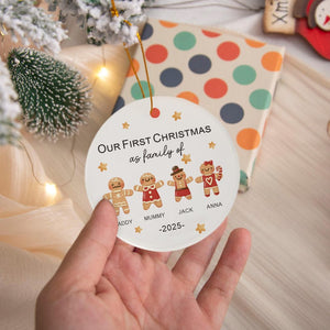 Gingerbread Family Christmas Ornament, Personalised Christmas Tree Bauble, Family First Christmas Keepsake with Pet, First Xmas as Family Of