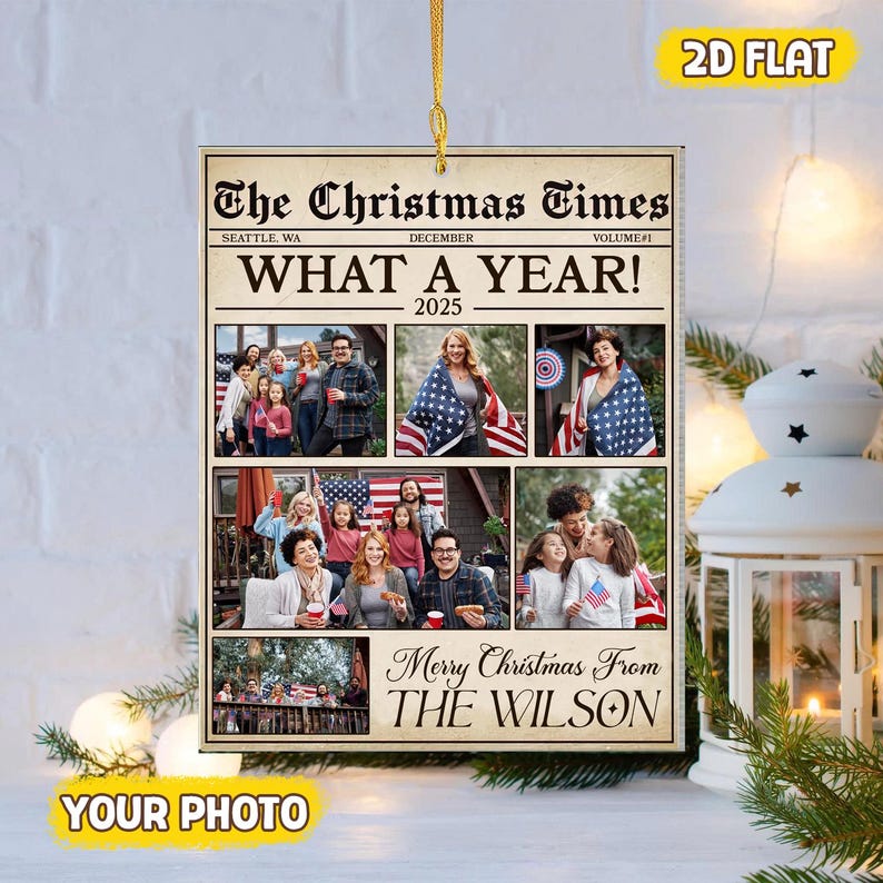 Personalized Family Photo 2D Flat Ornament, Newspaper Ornament, Custom Besties Christmas Tree Ornament, Family Photo Keepsake, Xmas Gift