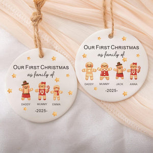 Gingerbread Family Christmas Ornament, Personalised Christmas Tree Bauble, Family First Christmas Keepsake with Pet, First Xmas as Family Of