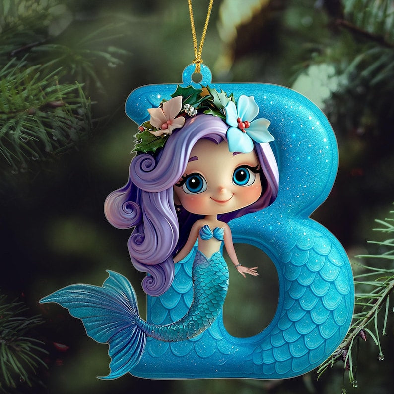 Custom Letters Mermaid Acrylic Ornament, Kids Ornament, Mermaid Ornament For Kids, Christmas Gifts, Little Mermaid Ornament, Daughter Gift