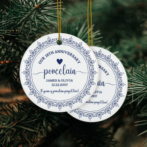 Personalized 18th Anniversary Printed Ceramic Ornament, Custom 18th Anniversary Gift, Porcelain Wedding Anniversary, Gift for Husband Wife