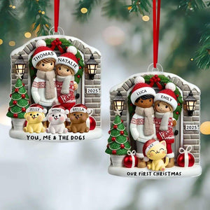 Personalized Farmhouse Couple Christmas Ornament with Optional Pet Dog Cat, Christmas Gift for Him, Gift for Her, Christmas 2D Flat Ornament