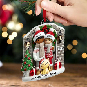 Personalized Farmhouse Couple Christmas Ornament with Optional Pet Dog Cat, Christmas Gift for Him, Gift for Her, Christmas 2D Flat Ornament