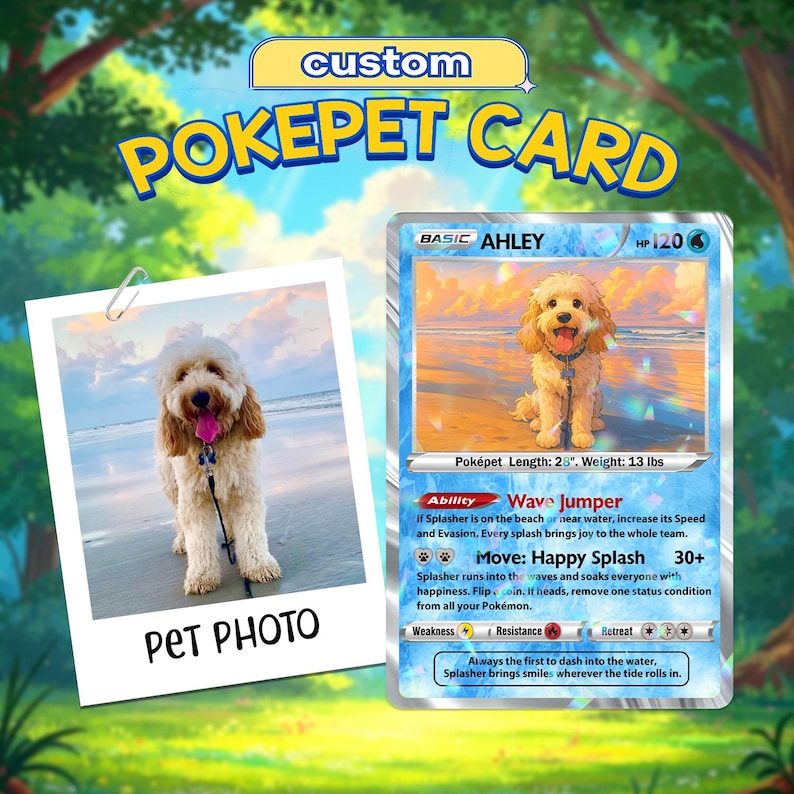 Custom Pet Poke Card with Dog Portrait Photo, Personalized Acrylic Card for Pet, Pokepet Trading Card, Custom Photo & Text Game Card