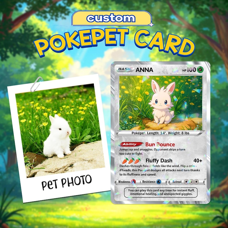 Custom Pet Poke Card with Dog Portrait Photo, Personalized Acrylic Card for Pet, Pokepet Trading Card, Custom Photo & Text Game Card