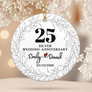 Custom Silver 25th Anniversary Gifts, 25th Wedding Anniversary Ceramic Ornament,25 Years Anniversary Gift for Parents, Gift for Husband Wife
