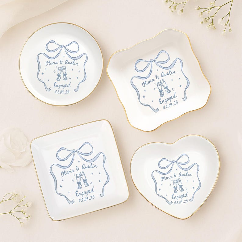 Personalized Engagement Gift for Couples, Wedding Gift for Newlyweds, Romantic Whimsical Ceramic, Married Jelwery Dish, Anniversary Gift