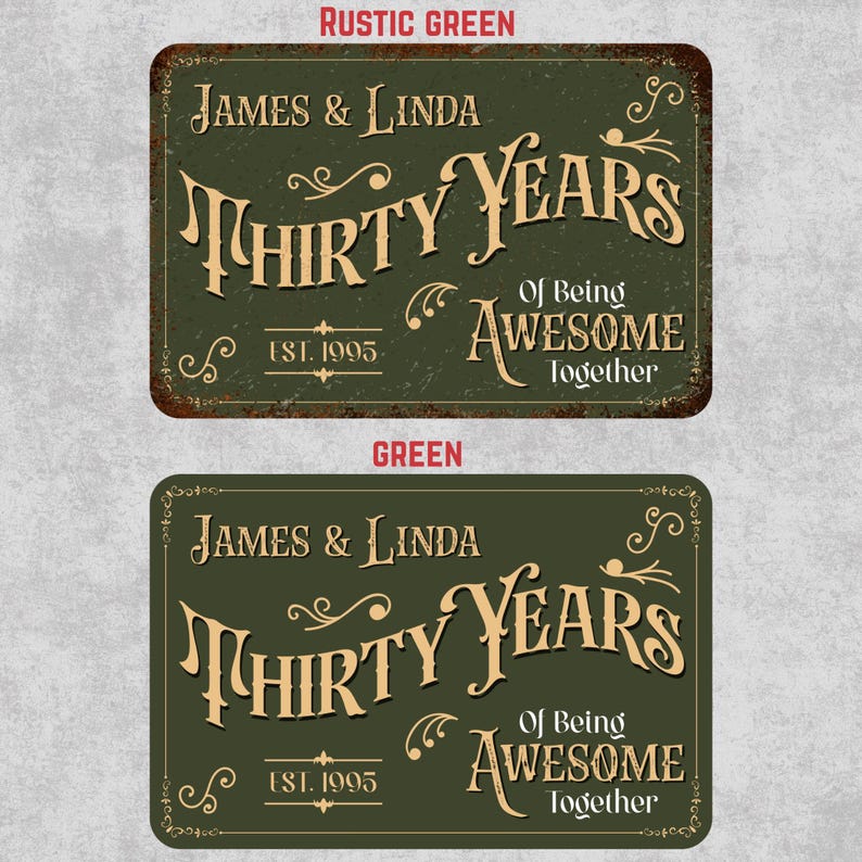 Anniversary Metal Sign, Personalized 30th Wedding Gift for Couples, Custom Wall Decor with Names & EST Date Unique Aluminum Art Wedding Gift