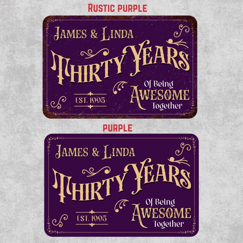 Anniversary Metal Sign, Personalized 30th Wedding Gift for Couples, Custom Wall Decor with Names & EST Date Unique Aluminum Art Wedding Gift