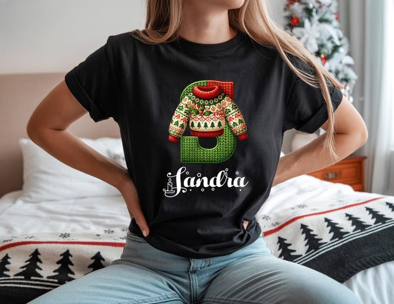 Personalized Christmas Family Name Shirt: Custom Monogram 2025