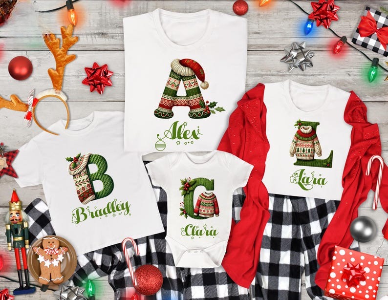 Personalized Christmas Family Name Shirt: Custom Monogram 2025