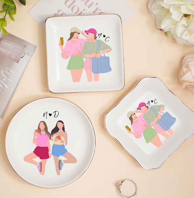 Personalized Bestie Photo Trinket Dish: Best Friend Gifts, Friendship Ring Holder, Thank You Gift For Friend