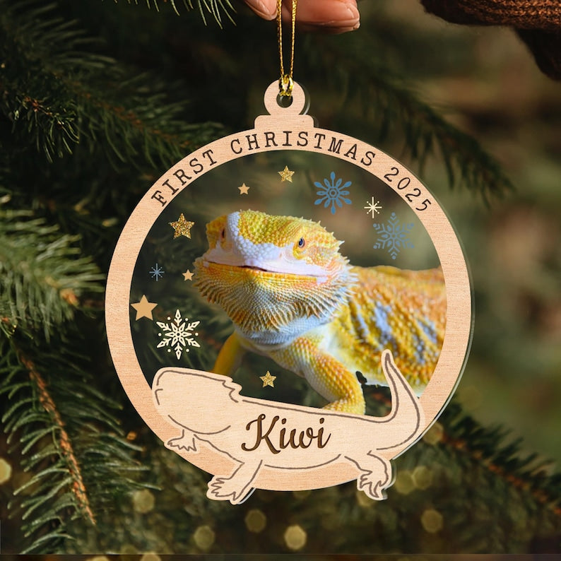 Personalized Bearded Dragon Christmas Ornament, Pet First Christmas Ornament, Pet Photo Ornament, Reptile Lover Gift, Christmas Decoration